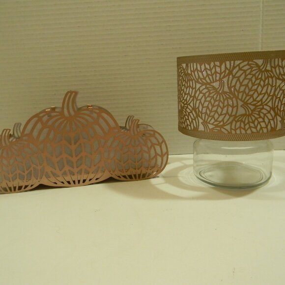 Yankee Candle Chevron Pumpkins Candle Holder and Shade Rose Gold Sparkle EUC - Picture 1 of 9